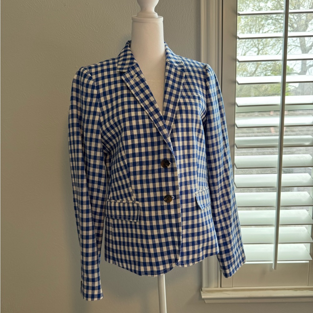 J. Crew Blue and White Gingham Blazer
